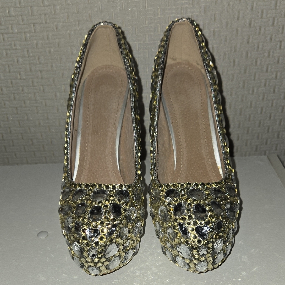 Women's Gold Embellished Sequin Heels